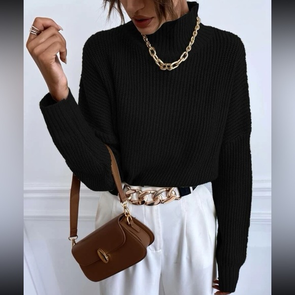 Cozy Oversized Mock Neck Long Sleeve Ribbed Knit Sweater Top - Picture 2 of 6